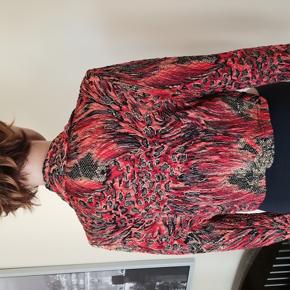 Joseph Ribkoff Vintage Croptop Beaded Bolero Jacket Top Wrap / Sz 6 / Red, Black - Picture 8 of 16